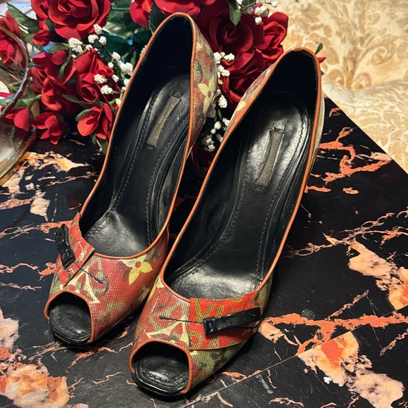 Vintage Peunrws Denim Monogram Louis Vuitton Peep Toe Heels Pumps - Picture 2 of 8